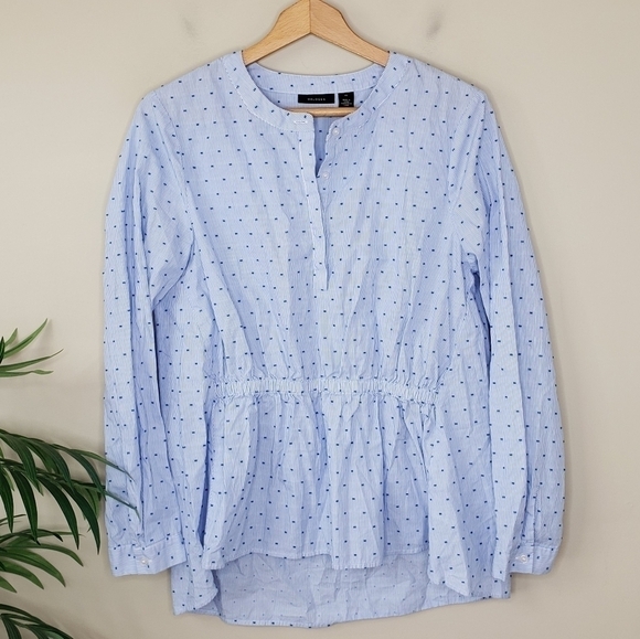 Halogen | Blue Stripe & Dot Print Popover Top Size Medium - Picture 1 of 6
